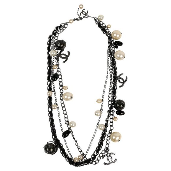 Chanel Ruthenium Globe Multi Chain Necklace with Pearls - Picture 1 of 4